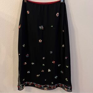 Lance Karesh Skirt Size 4 Embroidered Yarn Flowers Lined  Side Zip Lightweight